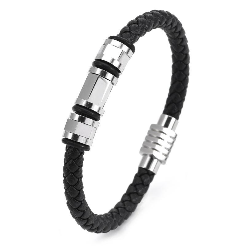 2026 New Gold-plated Transfer Beads, Hand-woven Leather Bracelet, Magnet Buckle Leather Bracelet