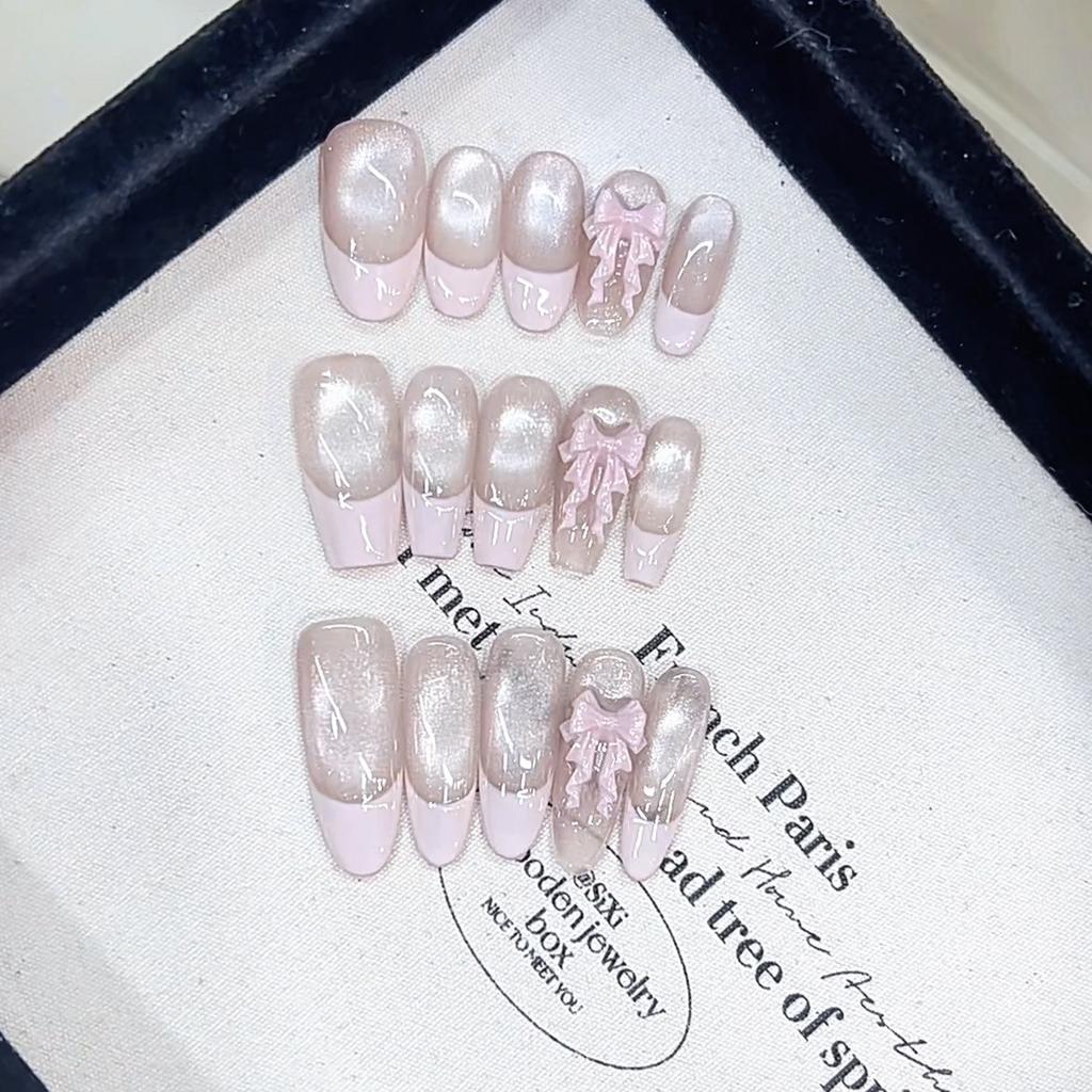 Pure Hand-kneaded New Pink Ballet Three-dimensional Pink Butterfly French Cat Eye Nail Art Patch