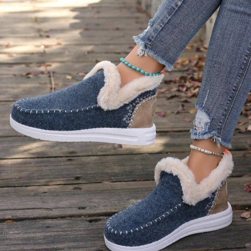 Women's Thick Snow Boots Winter New Round Head Suede Splicing Sleeve Soft Sole Anti-slip Wear-resistant Short Boots
