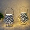 Set of Two Moroccan Style Battery Lantern White Metal Round Lamp for Holiday Decoration (2pcs)