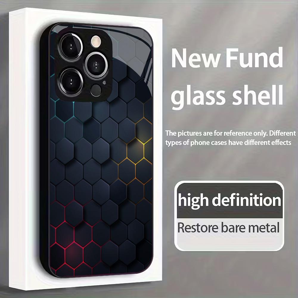Black checkered pattern tempered glass mobile phone case suitable for iPhone 17/16/15/14/13/12/11Pro Max all-inclusive anti-fall