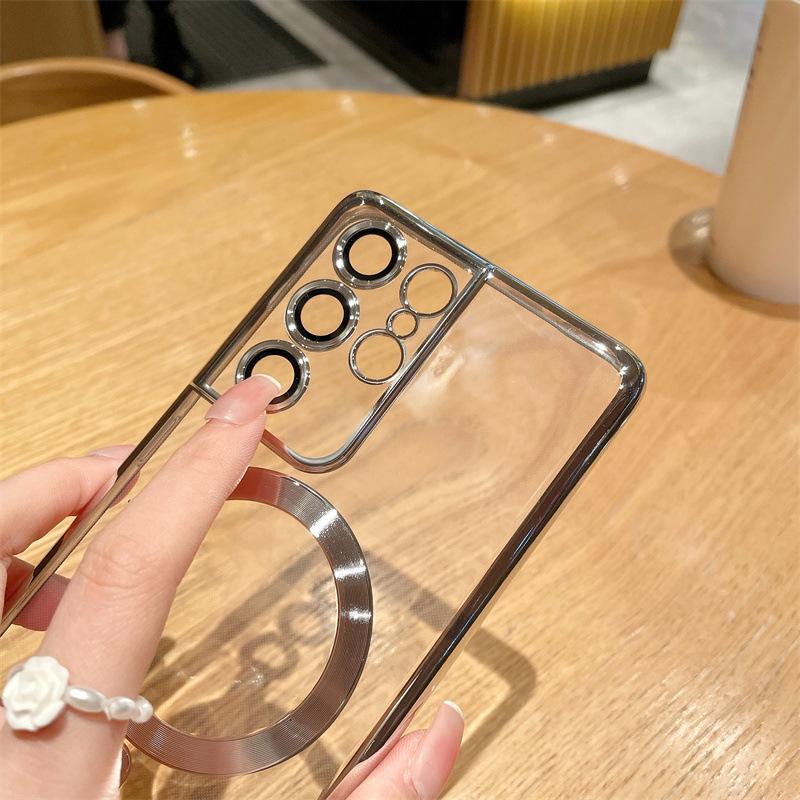 Suitable for Samsung S25 Ultra MagSafe Mobile Phone Case S24 Plating Transparent Note20 Lens Film Soft Case