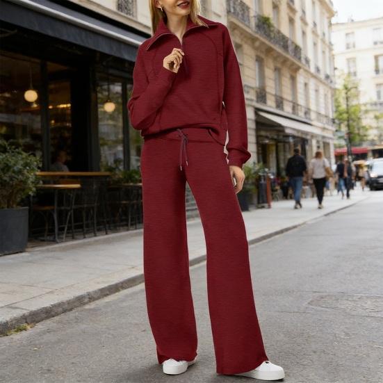 Damen Zweiteilige Outfits Herbst Casual Halber Reißverschluss Trainingsanzug Lounge Set Langarm Pullover Oberteil Und Weitbeinige Hose Trainingsanzug Sets