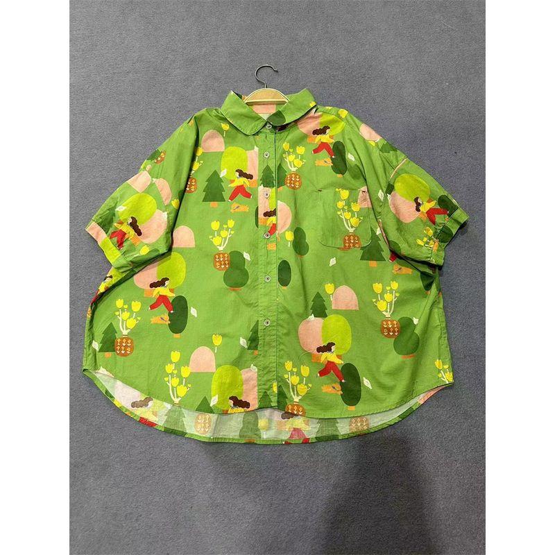 

Рубашка-поло с принтом в японском стиле, из чистого хлопка, модная, с коротким рукавом Green All yards