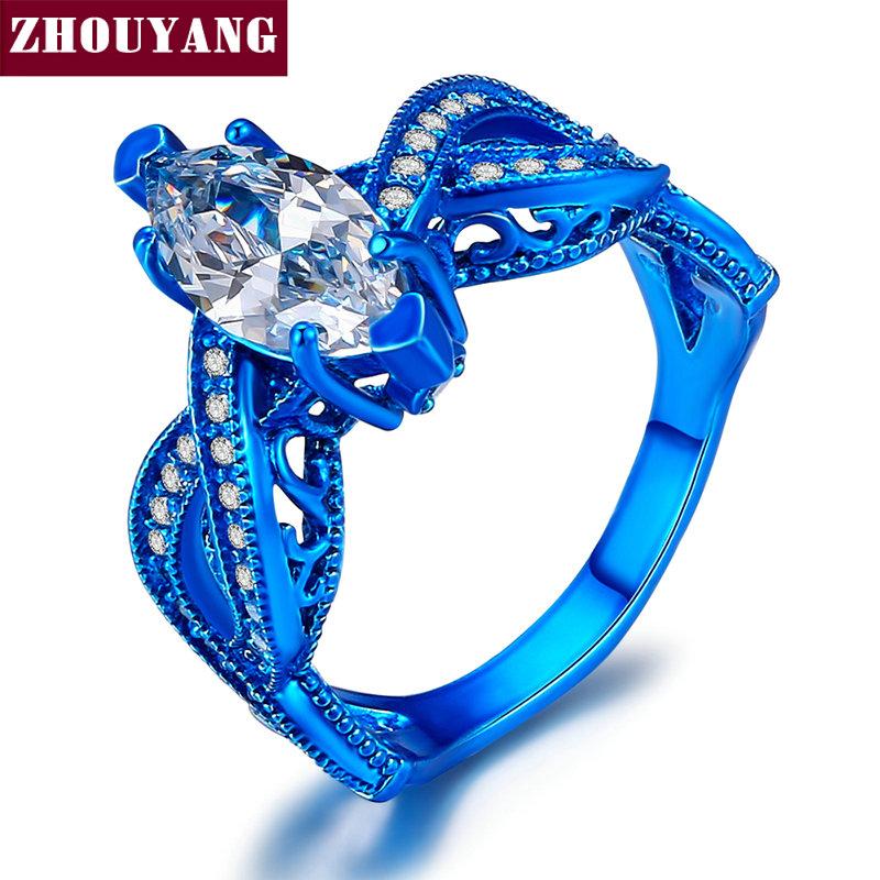 New Design Marquise-cut Cubic Zirconia PinkGold Color/ BlueGold Color Fashion Jewelry Ring For Women DD038 DD039 DD040 5