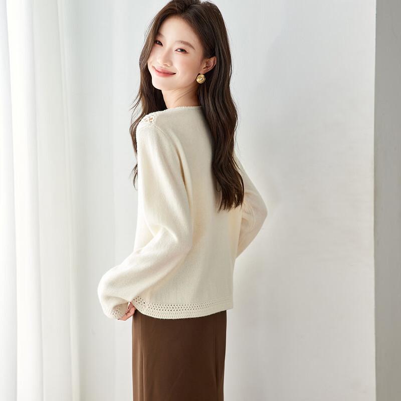 Srcr Women's 100% Merino Wool Hand-Crocheted Knit Sweater