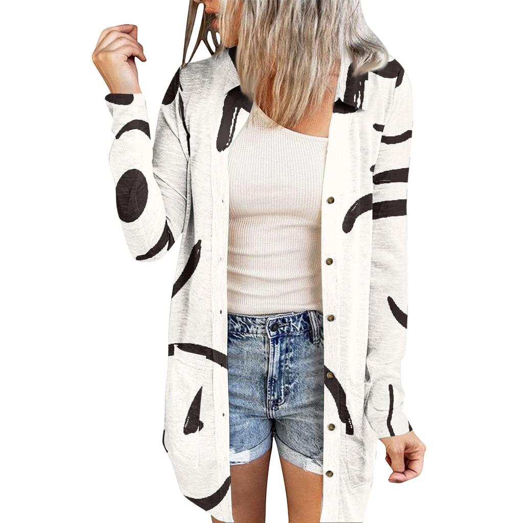 Women's Casual Fashion Floral Print Long Sleeve Mid-Length Cardigan Jacket