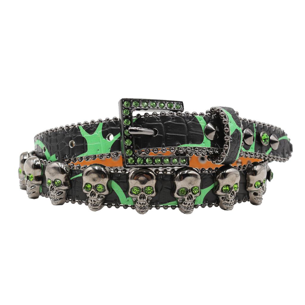 Full Skull Design Pattern for Women with European and American Rhinestone Inlaid Belt High-end Pin Buckle Hip-hop Decoration Nightclub