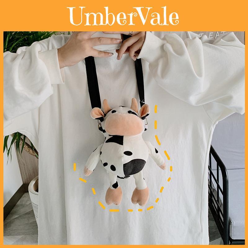 New Fashion Plush Shoulder Bag For Women Cute Cow Pattern Pink Color Small Size