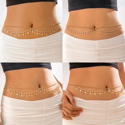 Simple Diamond-set Iron Sexy Body Chain, Scallop Butterfly Star Pendant Waist Chain Accessories