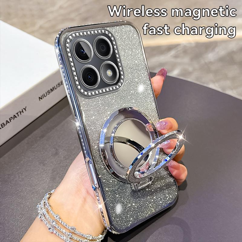 Třpytivé pokovení Silikonový Růžový Kryt na Telefon Pro Honor X7B X7C X8A X8B X9A X9B X9C Magnetický Držák Ochranný Kryt s Fólií na Objektiv X9A Pouzdro