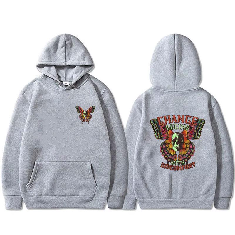 Change Begins with Discomfort Graphic Print Hoodie Unisex Gym Fitness Oversized Sportswear Men Women Hoodies