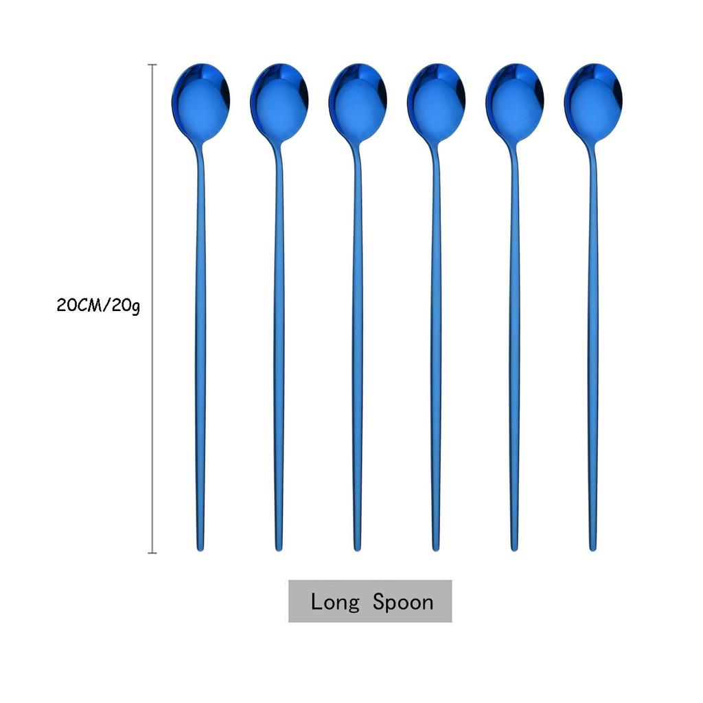 6 adet/takım renkli uzun saplı kaşık yemek takımı suyu kahve karıştırma sofra dondurma kaşığı çatal bıçak kaşık seti mutfak gereçleri