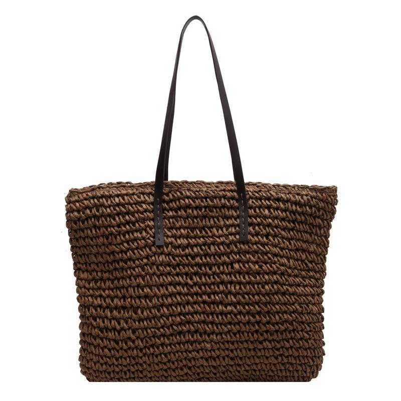 Straw Woven Tote Bags Casual Large Luxury Design Capacity Handbag Beach Shoulder Simple Women'S Bag Style Shopping Summer