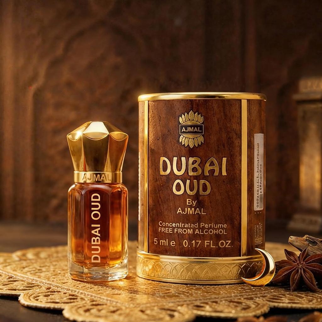 Ajmal DUBAI OUD Attar | Ambery & Woody Fragrance | Unisex Non-Alcoholic | Long Lasting Attar Men & Women - 5 ML