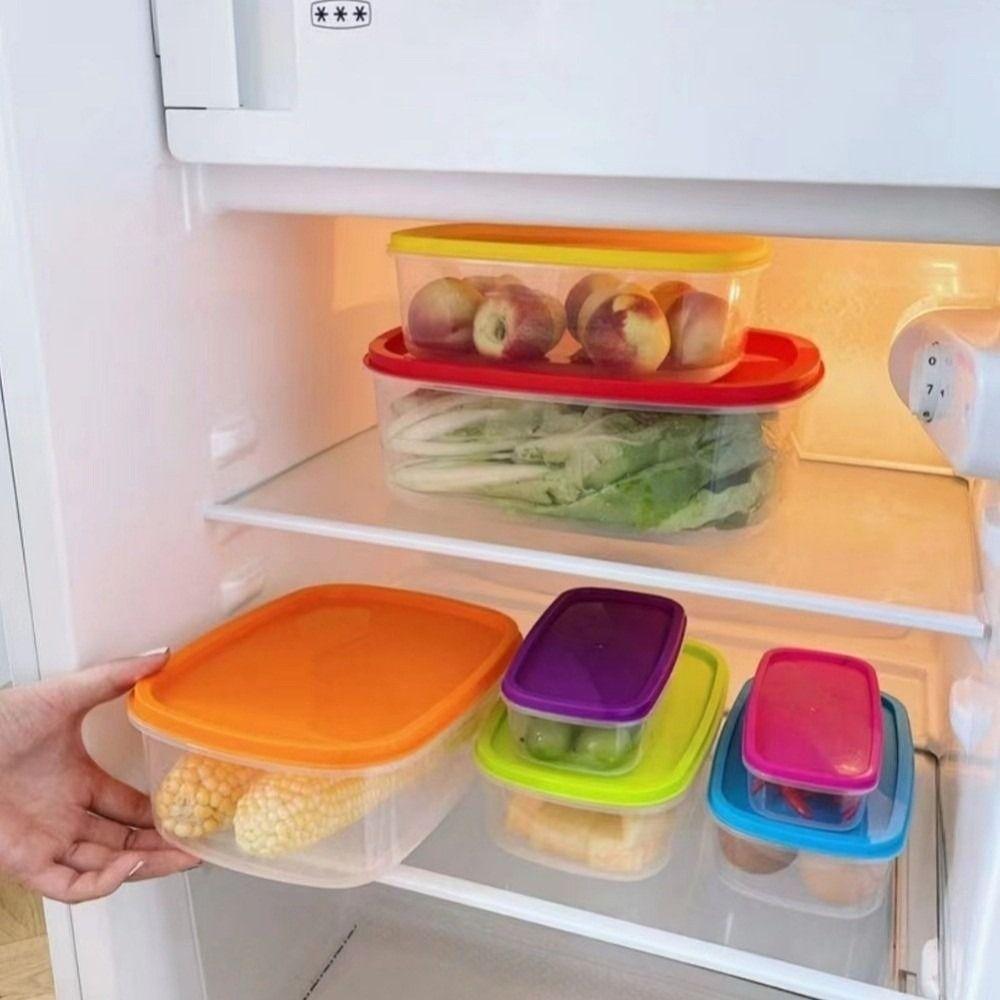 7Pcs Plastic Freshing Box Rainbow Food Sealed Box Reusable Sealed Food Container Household