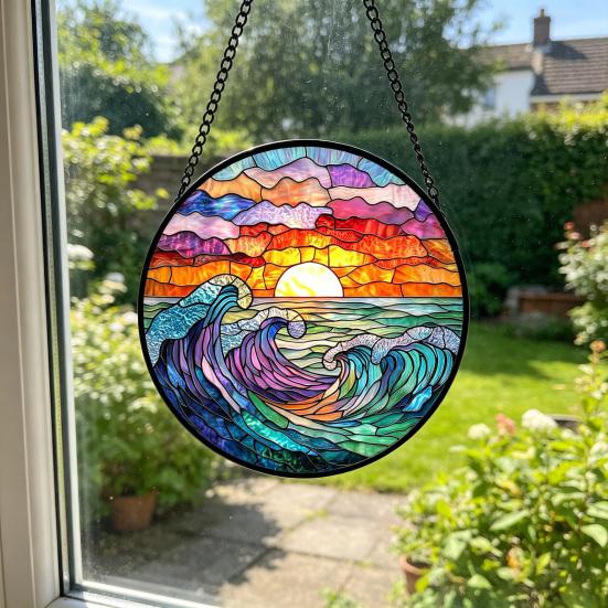 Gekleurd Glas Raam Hangdecoratie Rond Zonenvanger Paneel Huis Kantoor Woonkamer Tuin Binnenplaats Venster Hangend Ornament
