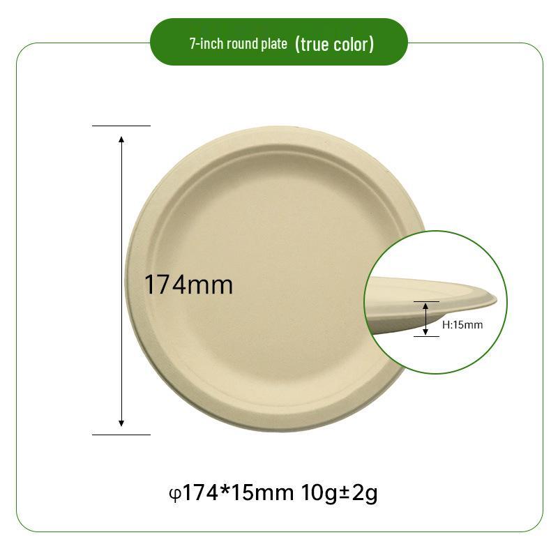 7-inch Biodegradable Sugarcane Pulp Plates - Natural Color, Disposable, Thickened for Picnic/BBQ