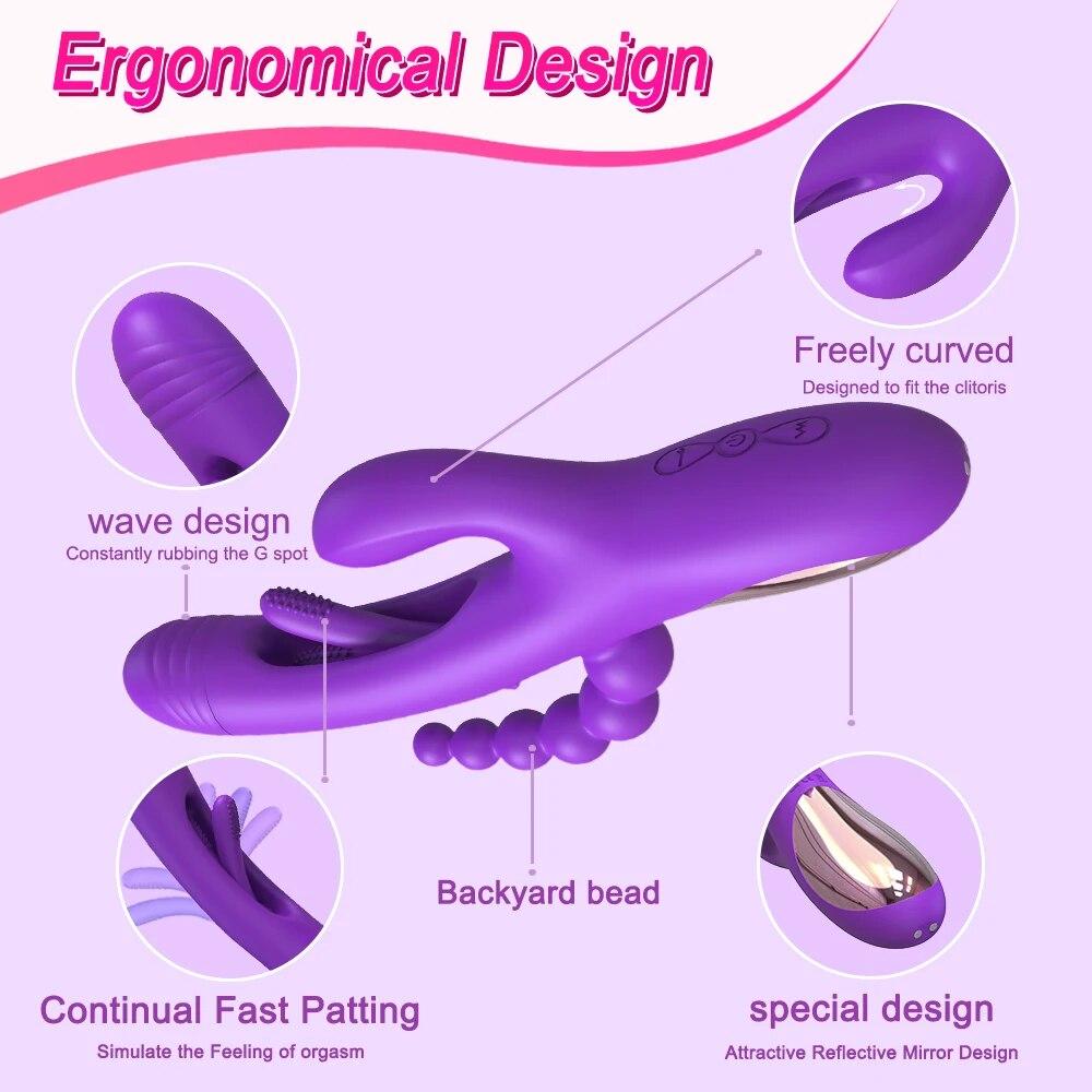 Powerful Patting Vibrator for Women 3 in 1 Clitoris Stimulator G Spot Dildo Massager Anal Plug Sex Toy Female Goods for Adults