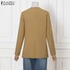 ZANZEA Women Autumn V-Neck Solid Color Long Sleeve Cardigan Suit Jackets