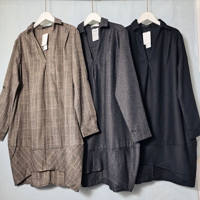 Export Export Tail Goods V Neck Pullover Long Sleeves Mid Length Long Length Shirt Cocoon Shaped Wide Version Slim Fit Slimming Dress Spring & Fall