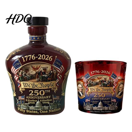 Collectible Patriotic Glassware 250th Anniversary Commemorative Wine Bottle Set Glass Decorative Mantelpiece Spirit Decanters for Celebrations