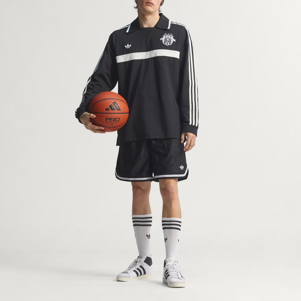 Adidas Originals Basketball Court Stripe Loose Fit Casual Knit Long Sleeve Polo Shirt Unisex tops JZ6967