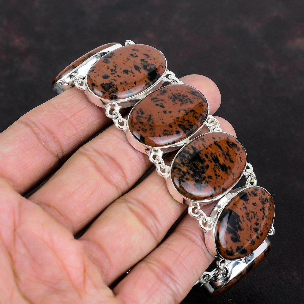 Mahogany Obsidian Bracelet Gemstone Jewelry Handmade Bracelet 925 Sterling Silver Adjustable Chain Bracelet Birthstone Jewelry Gifts for Her