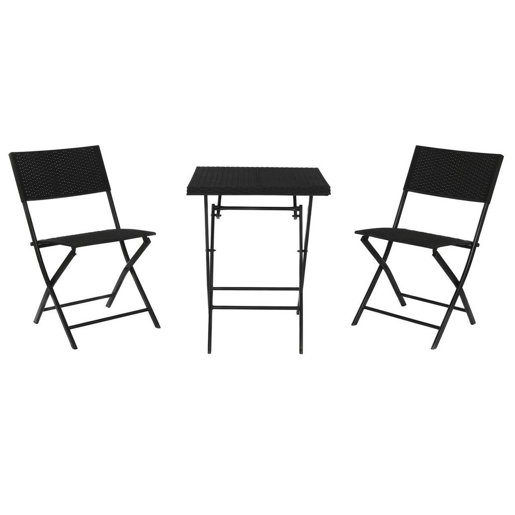 Table + 2 Chairs Set Home ESPRIT Black Steel Synthetic Rattan 58 X 58 X 71.5 Cm