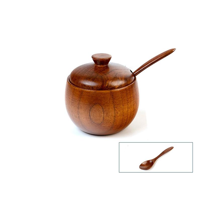 Wooden Seasoning Jar Creative Kitchen Seasoning Box Retro Salt Jar with Lid Household Kitchen Storage Supplies Set