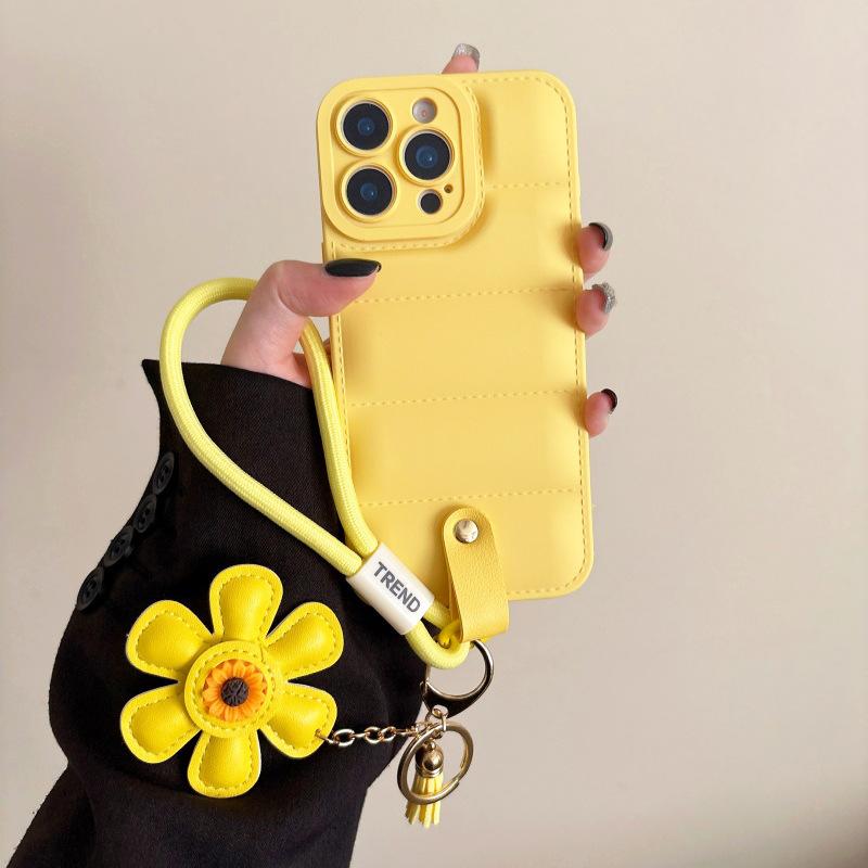 Applicable To Iphone16 Down Jacket Mobile Phone Case 17ProMax Sunflower Portable Silicone All-inclusive 15P Protective Case