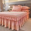 3pcs Luxurious European Quilted Crystal Velvet Bed Skirt Set with Lace Trim - Warm, Thick, Non-Slip, Includes 2 Pillow Shams and 1 Bed Skirt