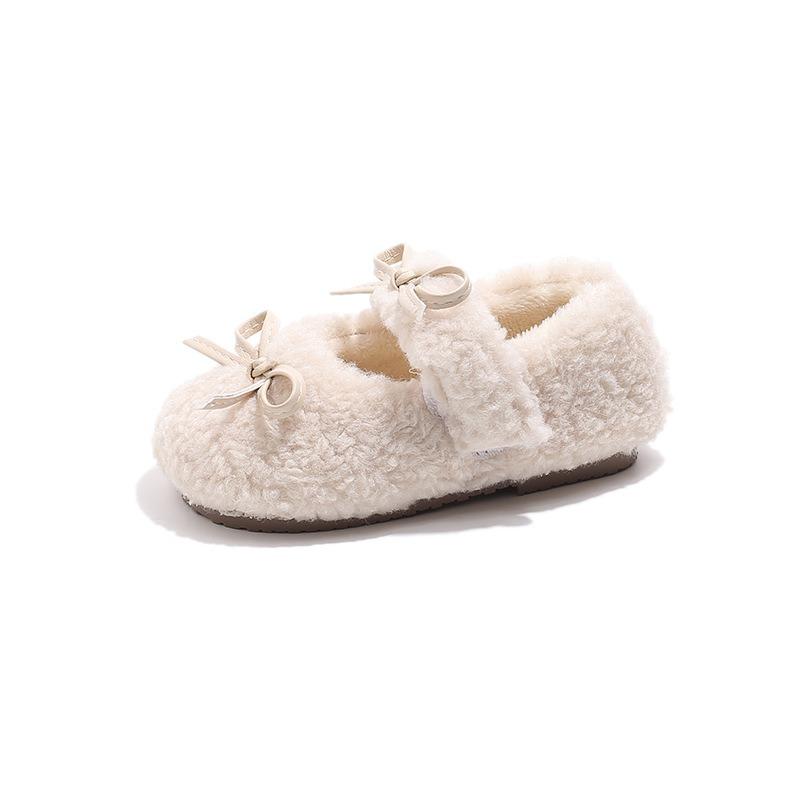 Girls wear cotton shoes outside baby new winter warm plush shoes bow beanie shoes children classmates