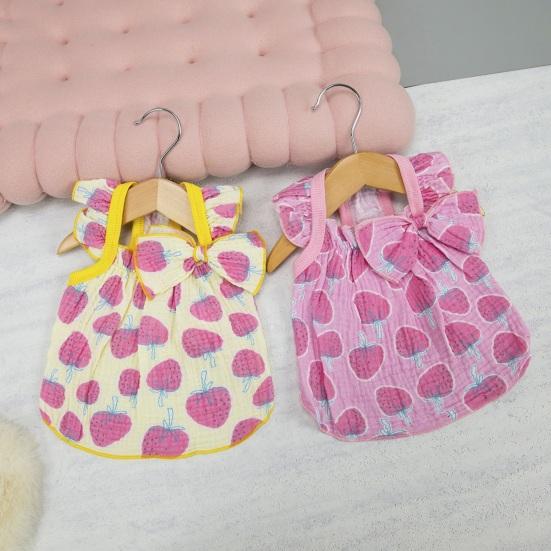 Cute Strawberry Pattern Dog Dress Ruffle Sleeveless Princess Dress with Bow Summer Breathable Puppy Outfit for Small Dogs Cats