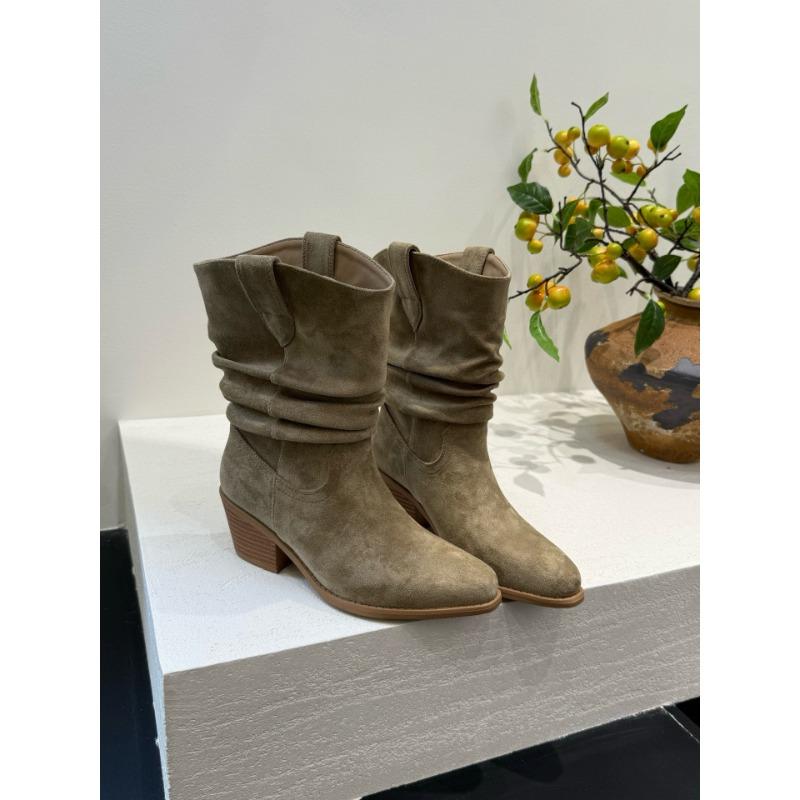 

New light luxury Zhao Ruth~ thick heel western cowboy boots slightly polished retro fashion boots are thin and thick 40