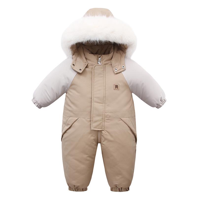 Winter-Plüschkragen Kinder-Strampler: Dicker, warmer, Kapuzen-Jumpsuit mit langen Ärmeln und Reißverschluss