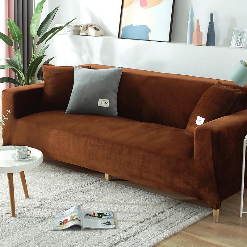 Sofa Cover All-Inclusive Sofa Cover Single Double Three-Seat Gold Velvet Sofa Slipcover Sand Solid Color Elastic Full
