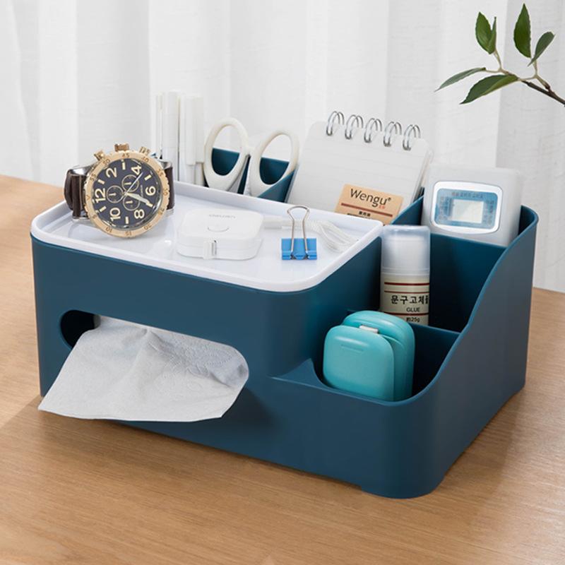 Tabletop Tissue Box Makeup Organizer Paper Box Cover Desktop Storage Box Phone Holder Cosmetic Storage Rack Napkin Holder