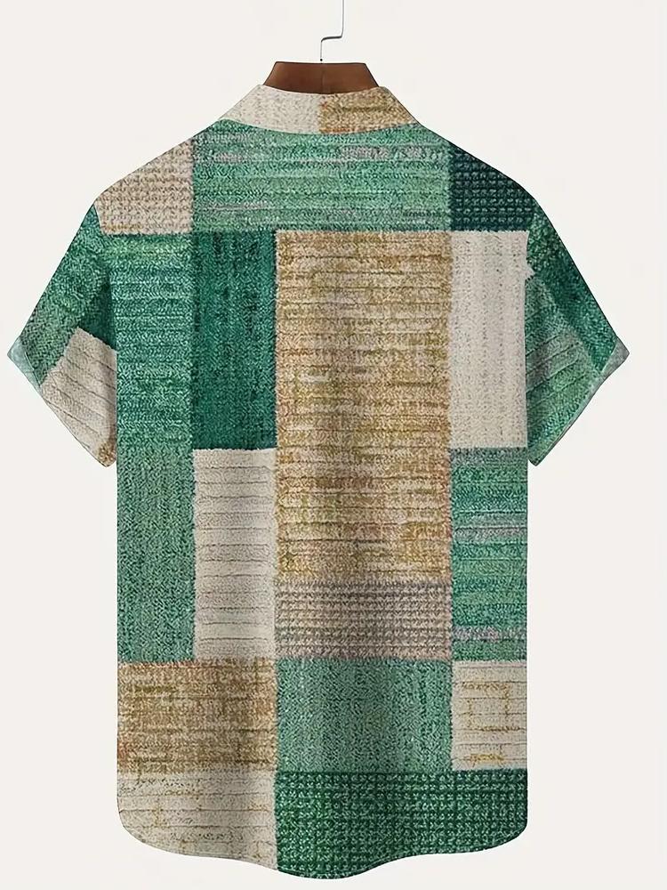 Men's Vintage Geometric Carpet Twill 3D Digital Print Short Sleeve Shirt with Button Pocket Polyester 100% Summer Casual