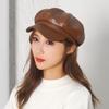 Women's Beret Leather Solid Color Versatile Painter Hat Spring Octagonal Hat