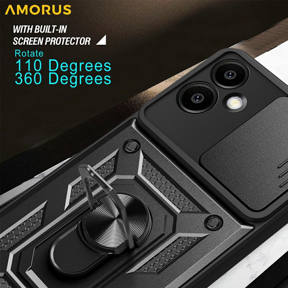 AMORUS For Samsung Galaxy A06 4G Case Kickstand PC+TPU Phone Cover with Camera Lens Slider