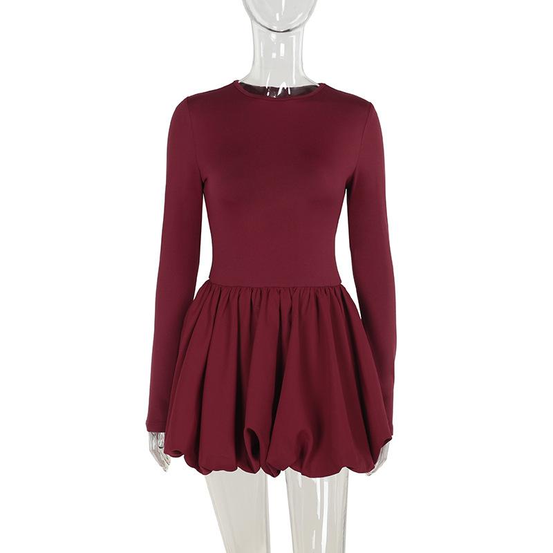 Herbst Mode Qualität Elegante Schlanke Blume Knospen Backless Langarm Kleid Frau