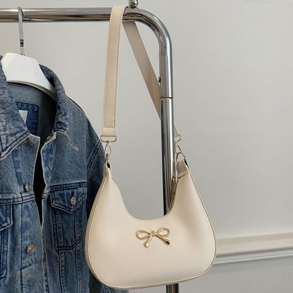 Handbag Bow Shoulder Bag PU Leather Crossbody Bag Portable Crescent Bag  Women