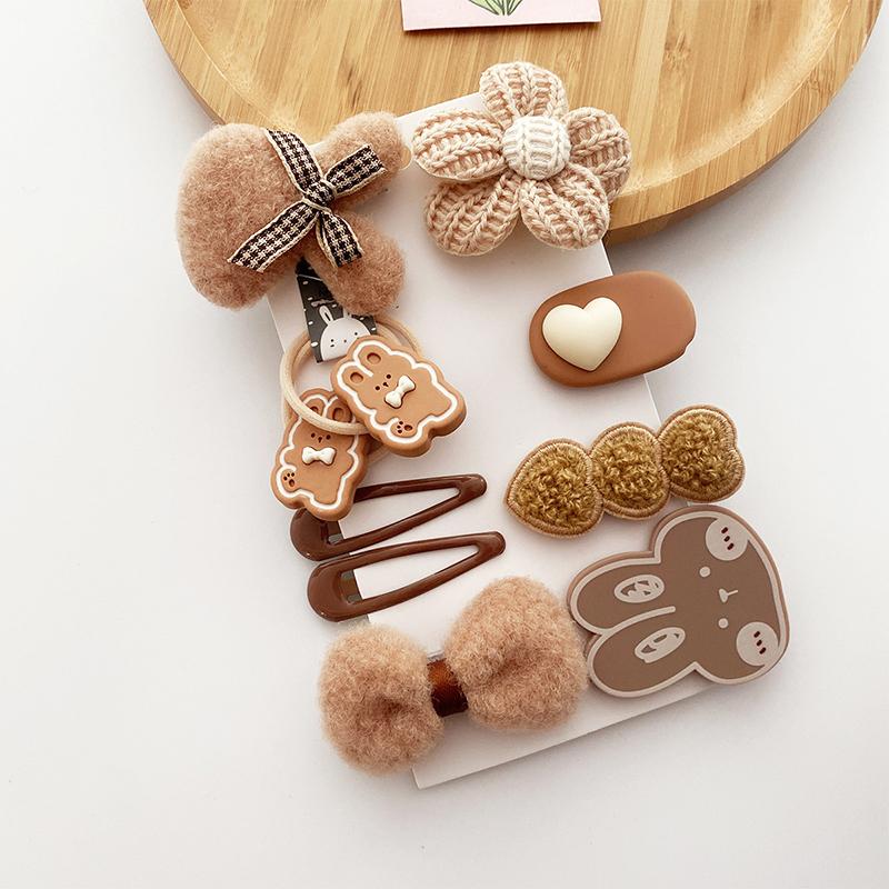9Pcs/10Pcs Baby Hair Clip Plush Flower Butterfly Knot Hair Clips Knitting Hairpin Side Clip Duckbill Clip Issue Card Bangs Clip