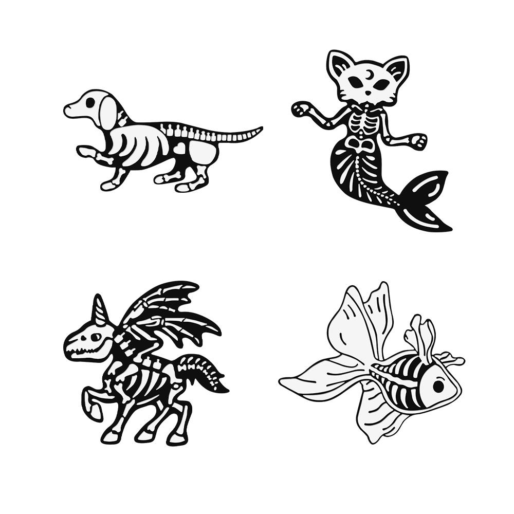 2-4pcs Creative Brooch Sets Punk Skeleton Animal Ghost Enamel Pins Cartoon Cats Earth Medical Money Badge Jewelry Gifts for Kids