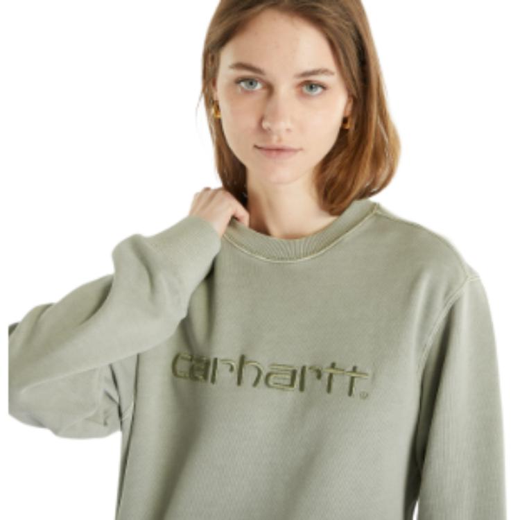 Carhartt WIP SS23 Jednobarevná Mikina s výstřihem a vyšívaným logem Pánská mikina Zelená I031788-1CT-GD