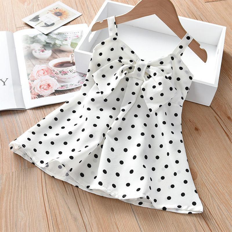 Süßes Neckholder-Kleid für Mädchen Sommer Kinder Ärmellos Gepunktet Floral Prinzessinnenkleid
