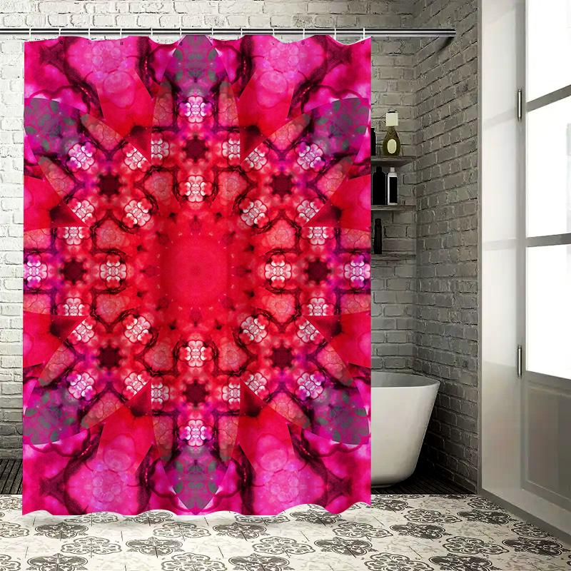 Red Abstract Shower Curtain with Fractal Pattern for Bathroom Decor Water-Resistant Machine Washable Perfect Gift Idea (Size72x8
