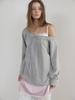 Asula Rough Eyelet Off Shoulder T (Melange Grey)