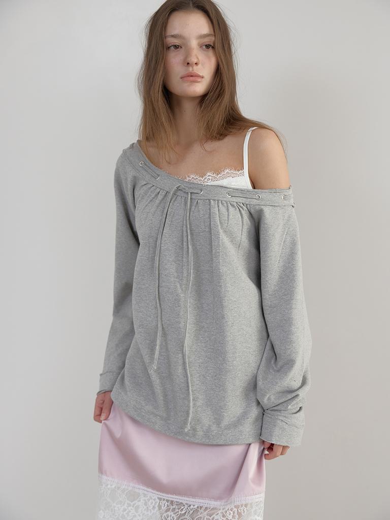 Asula Rough Eyelet Off Shoulder T (Melange Grey)